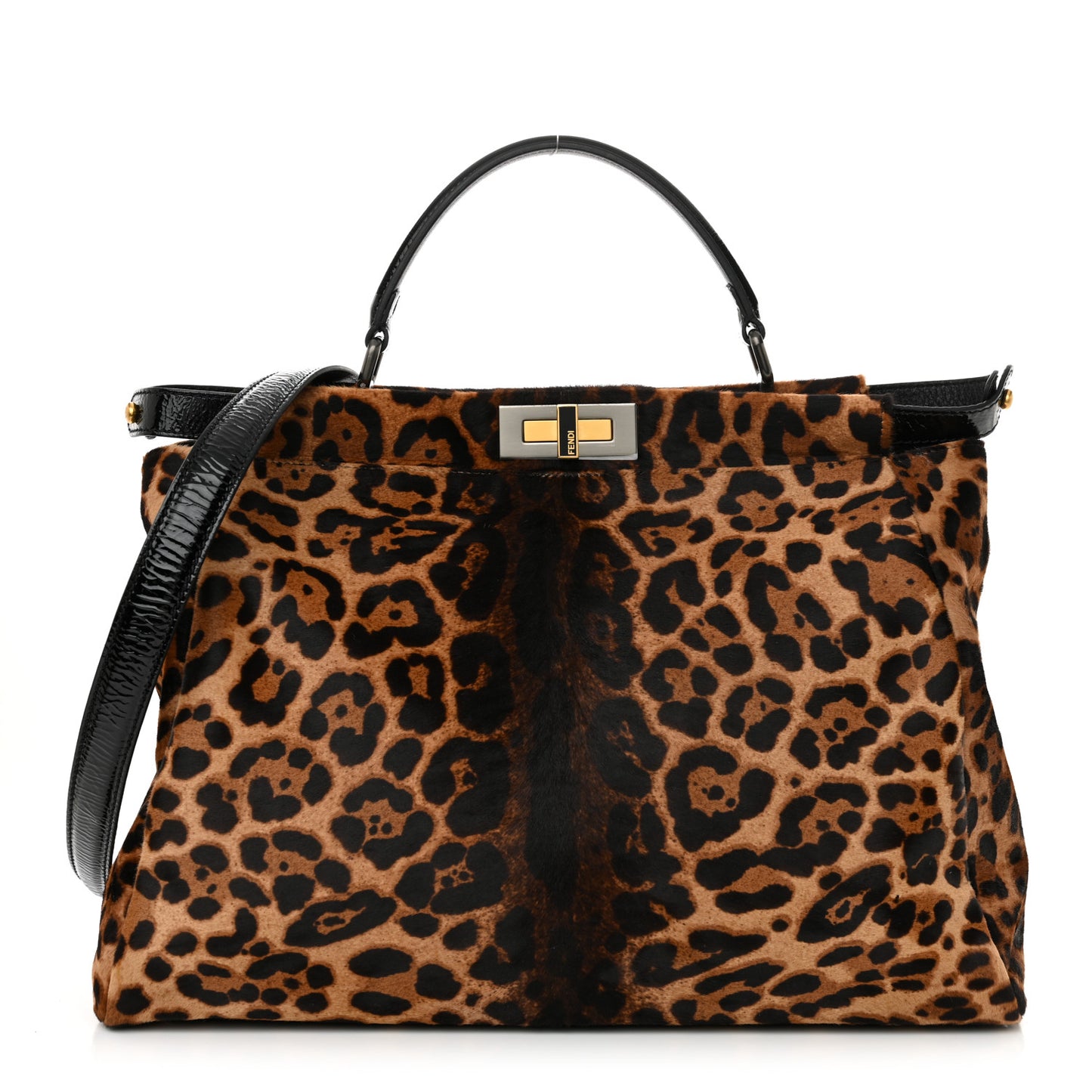 Calf Hair Leopard Print Zucca Large Peekaboo Iconic Satchel Tobacco