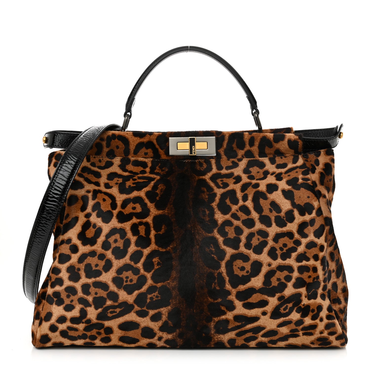 Fendi Calf Hair Leopard Print Zucca Large Peekaboo Iconic Satchel Tobacco 1 of 9
