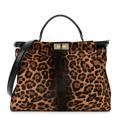 Fendi Calf Hair Leopard Print Zucca Large Peekaboo Iconic Satchel Tobacco 1 of 9