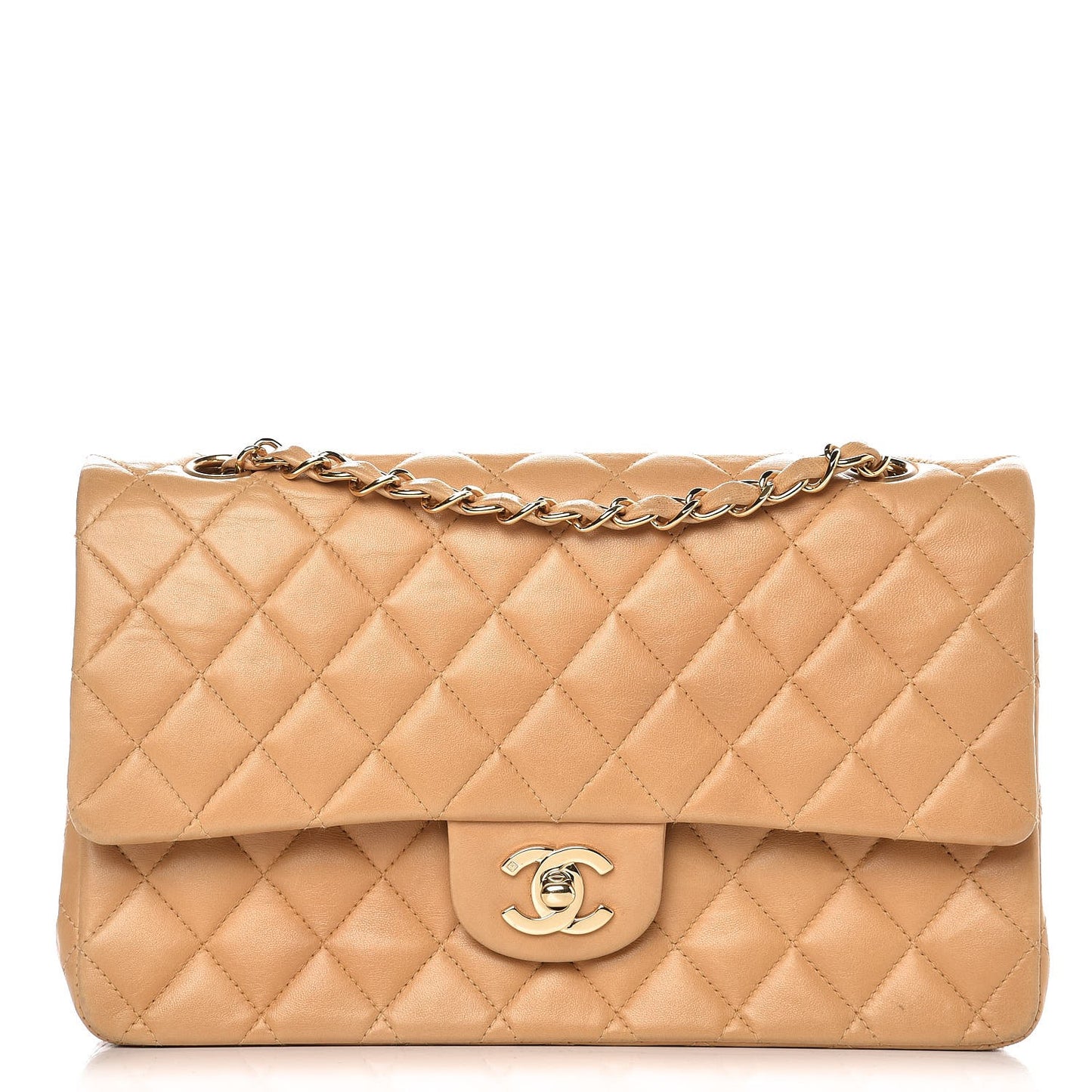 Lambskin Quilted Medium Double Flap Beige