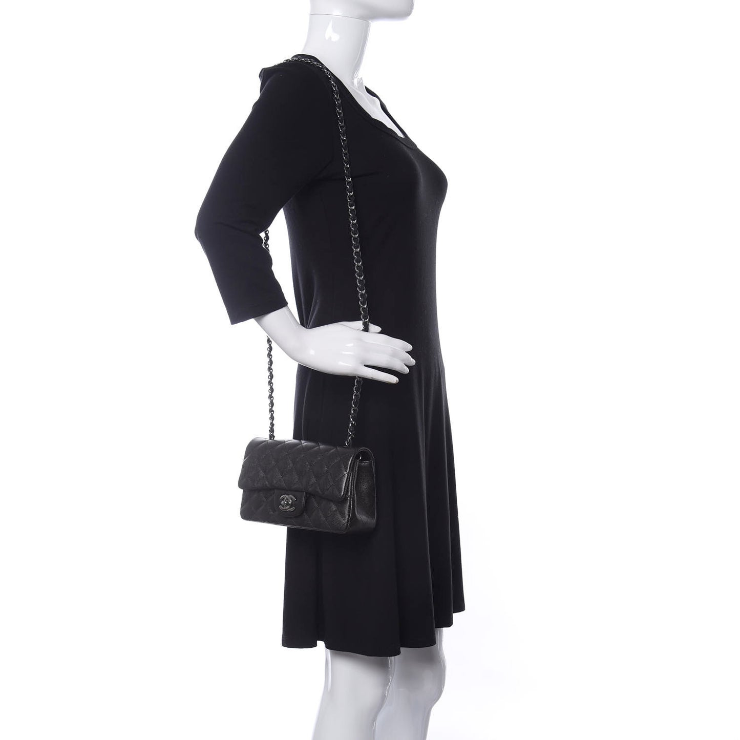 Iridescent Caviar Quilted Mini Rectangular Flap Black