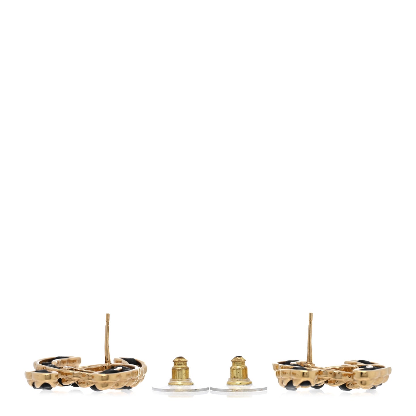 Lambskin CC Chain Earrings Black Gold