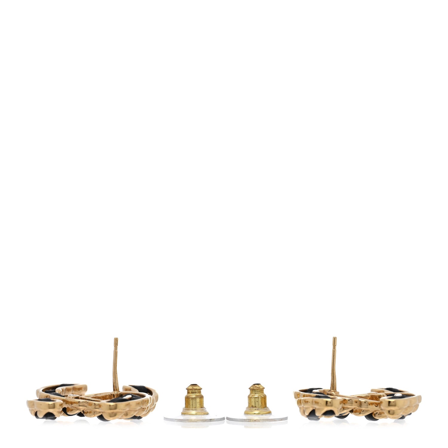 Chanel Lambskin CC Chain Earrings Black Gold 3 of 5