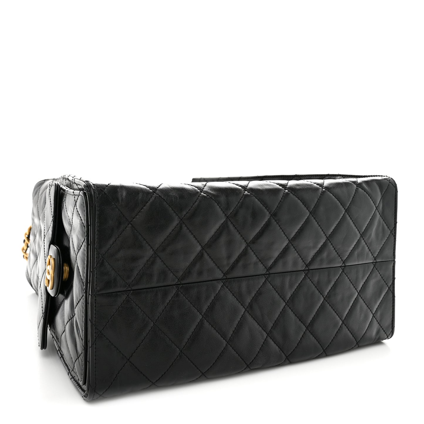 Shiny Crumpled Calfskin Quilted Medium Chanel 25 Handbag Black