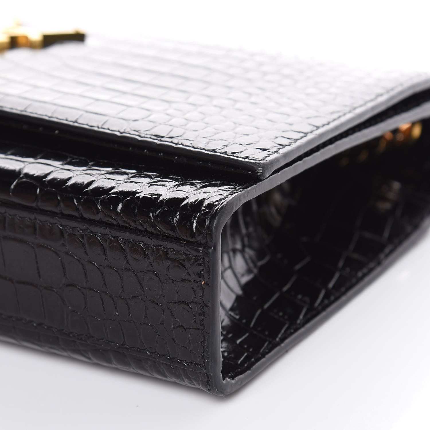 Saint Laurent Calfskin Crocodile Embossed Medium Classic Monogram Kate Tassel Satchel Black 9 of 11