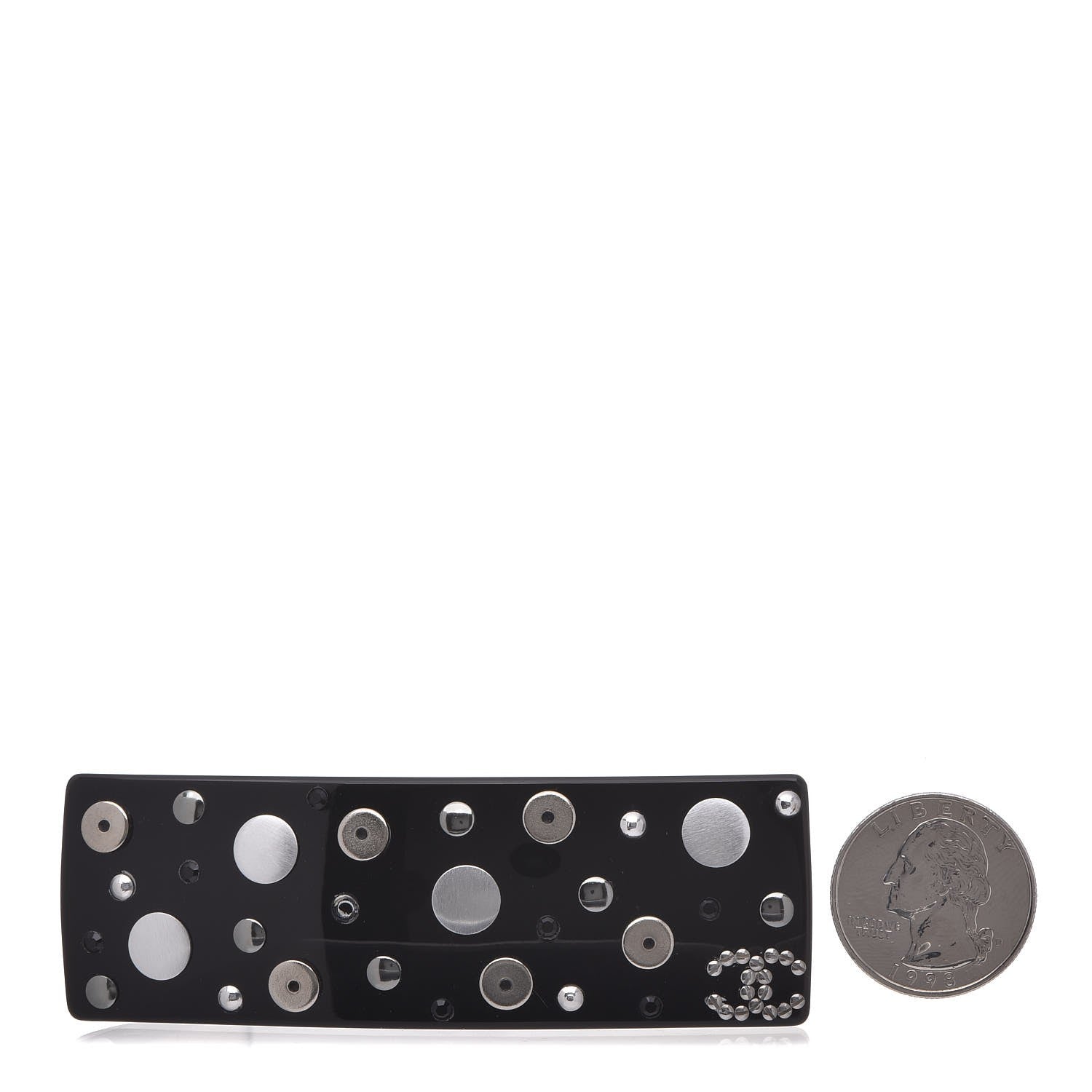 Chanel Resin Embellished CC Hair Clip Barrette Black 2 of 5