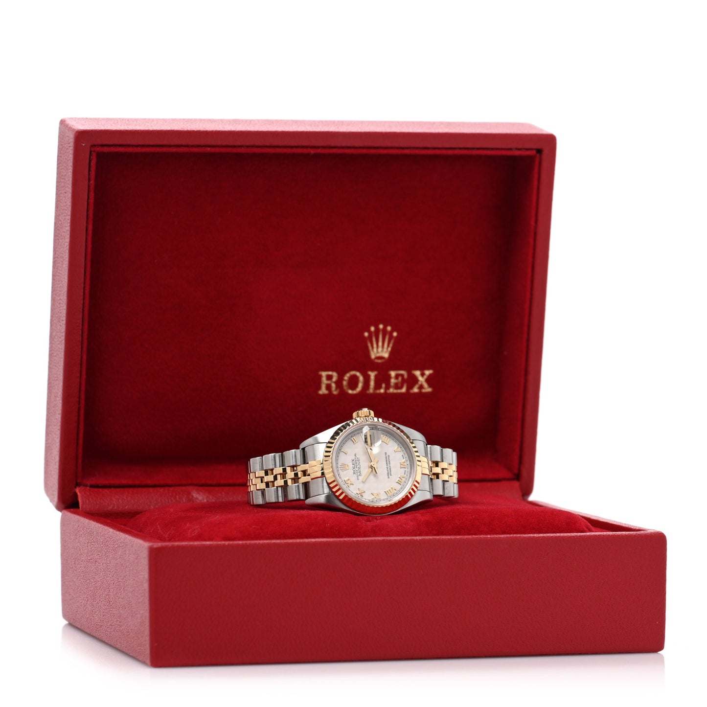 Stainless Steel 18K Yellow Gold 26mm Oyster Perpetual Datejust Watch White Pyramid Roman 79173