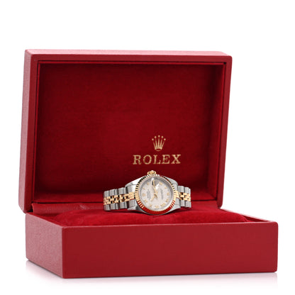 Rolex Stainless Steel 18K Yellow Gold 26mm Oyster Perpetual Datejust Watch White Pyramid Roman 79173 5 of 5