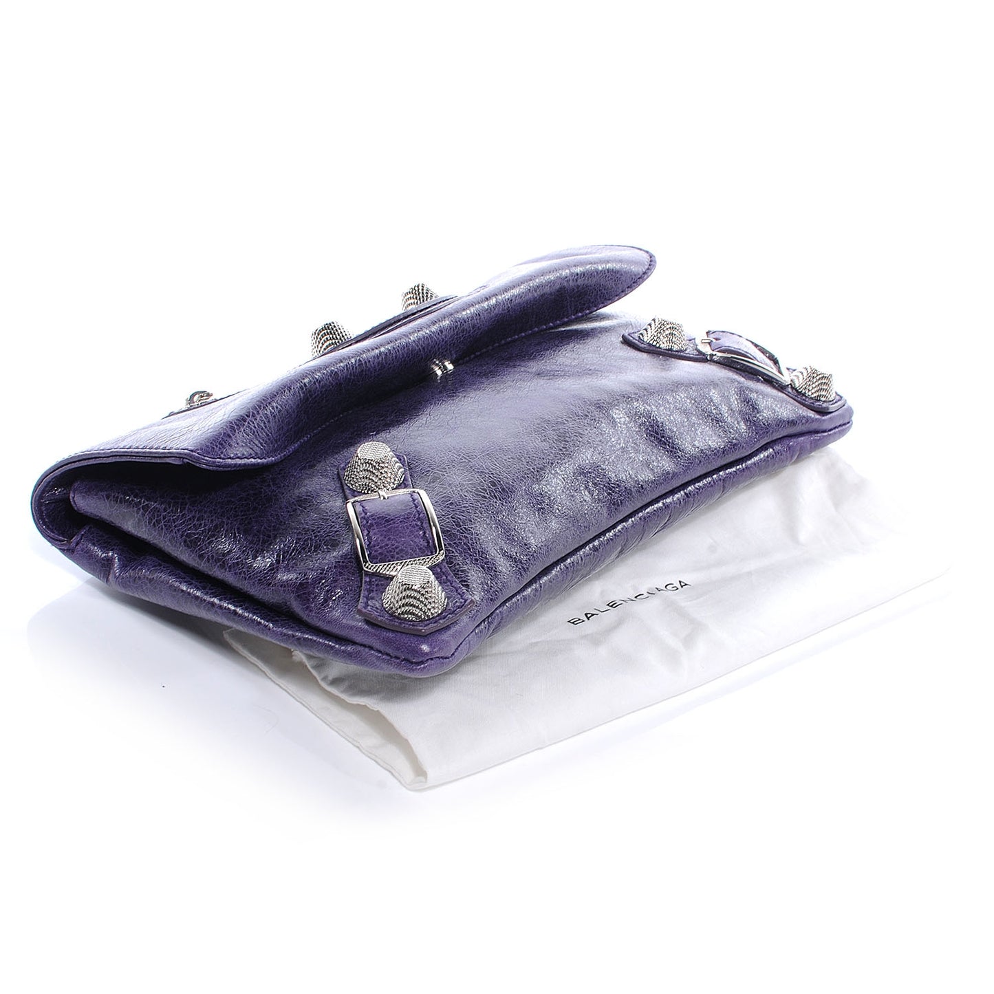 Agneau Giant Silver Hardware Envelope Clutch Dark Violet