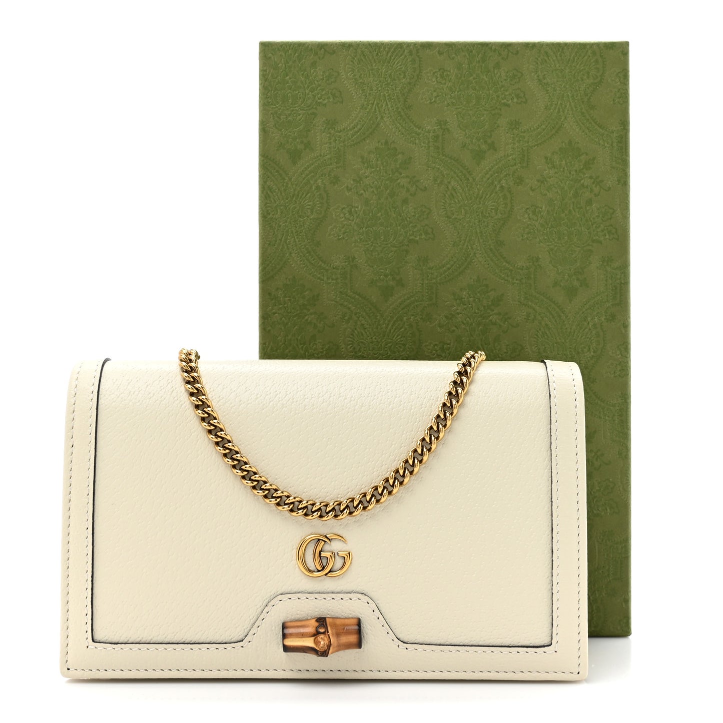 Textured Dollar Calfskin Mini Diana Chain Bag White