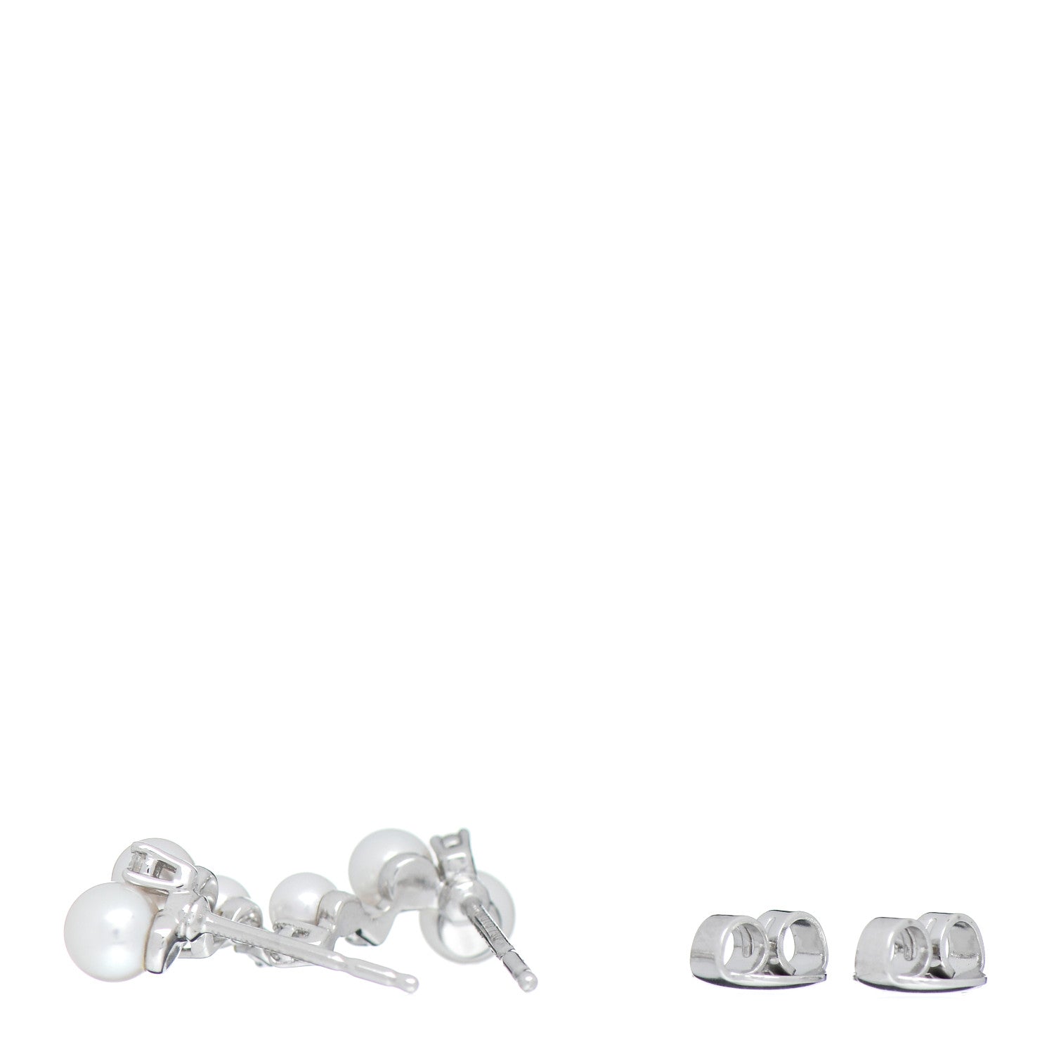Mikimoto 18K White Gold Diamond Akoya Pearl Cluster Earrings 3 of 5