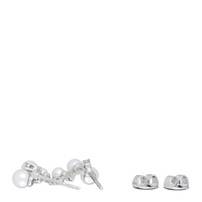 Mikimoto 18K White Gold Diamond Akoya Pearl Cluster Earrings 3 of 5
