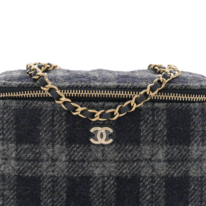 Chanel Wool Plaid Quilted Small Vanity Case With Chain Blue 8 of 10