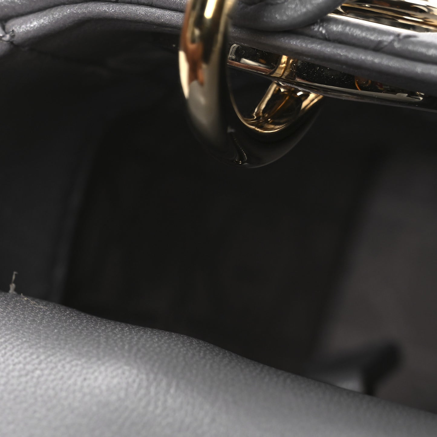 Metallic Lambskin Cannage Mini Lady Dior Grey