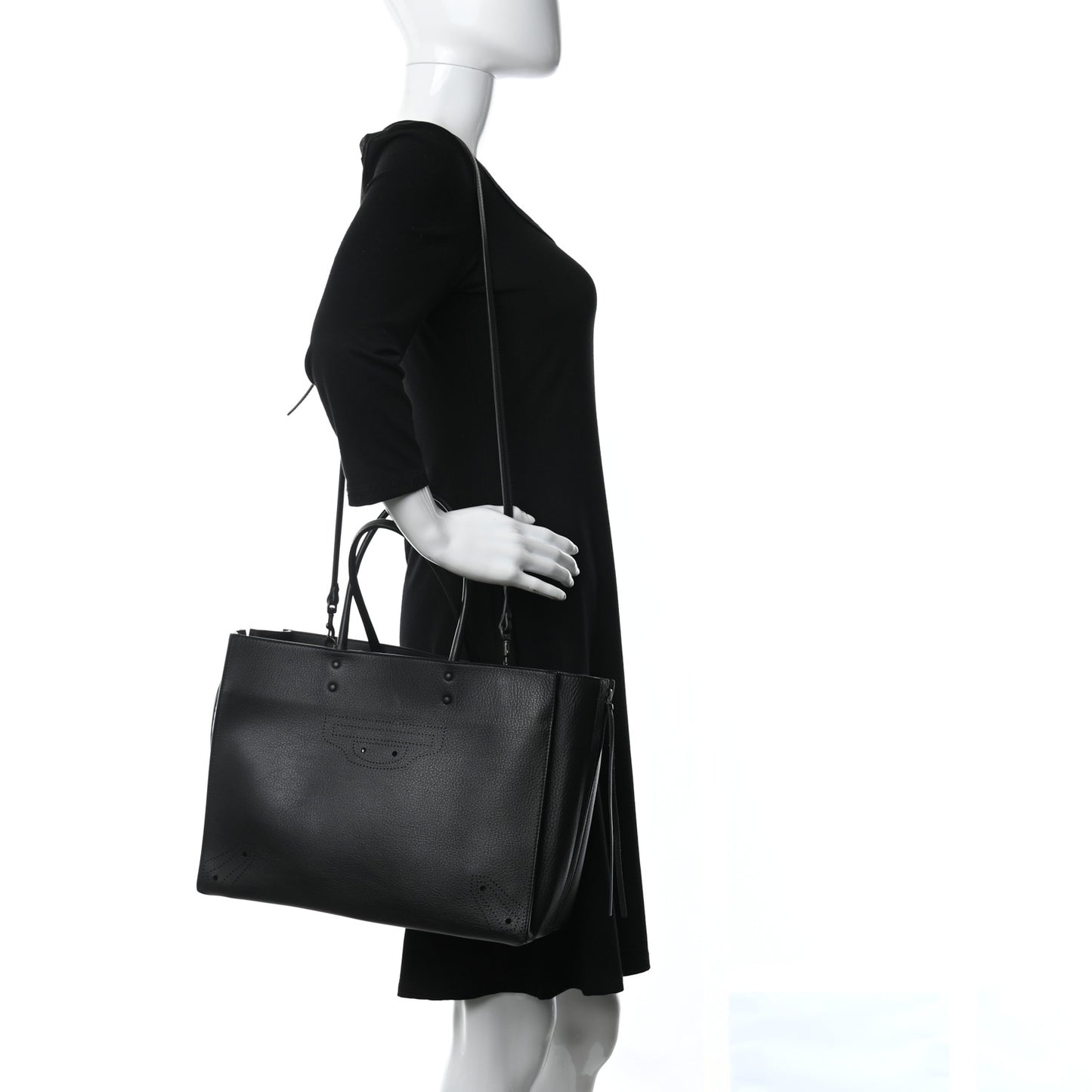 Calfskin Blackout Hardware Perforated Papier B4 Tote Black