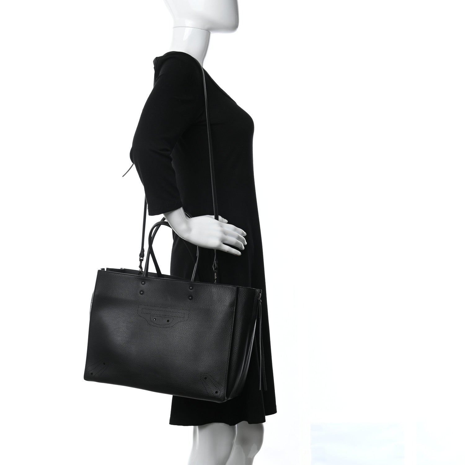Balenciaga Calfskin Blackout Hardware Perforated Papier B4 Tote Black 2 of 12