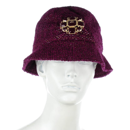 Chanel Wool Tweed Gripoix Bucket Hat 57 Burgundy 2 of 6