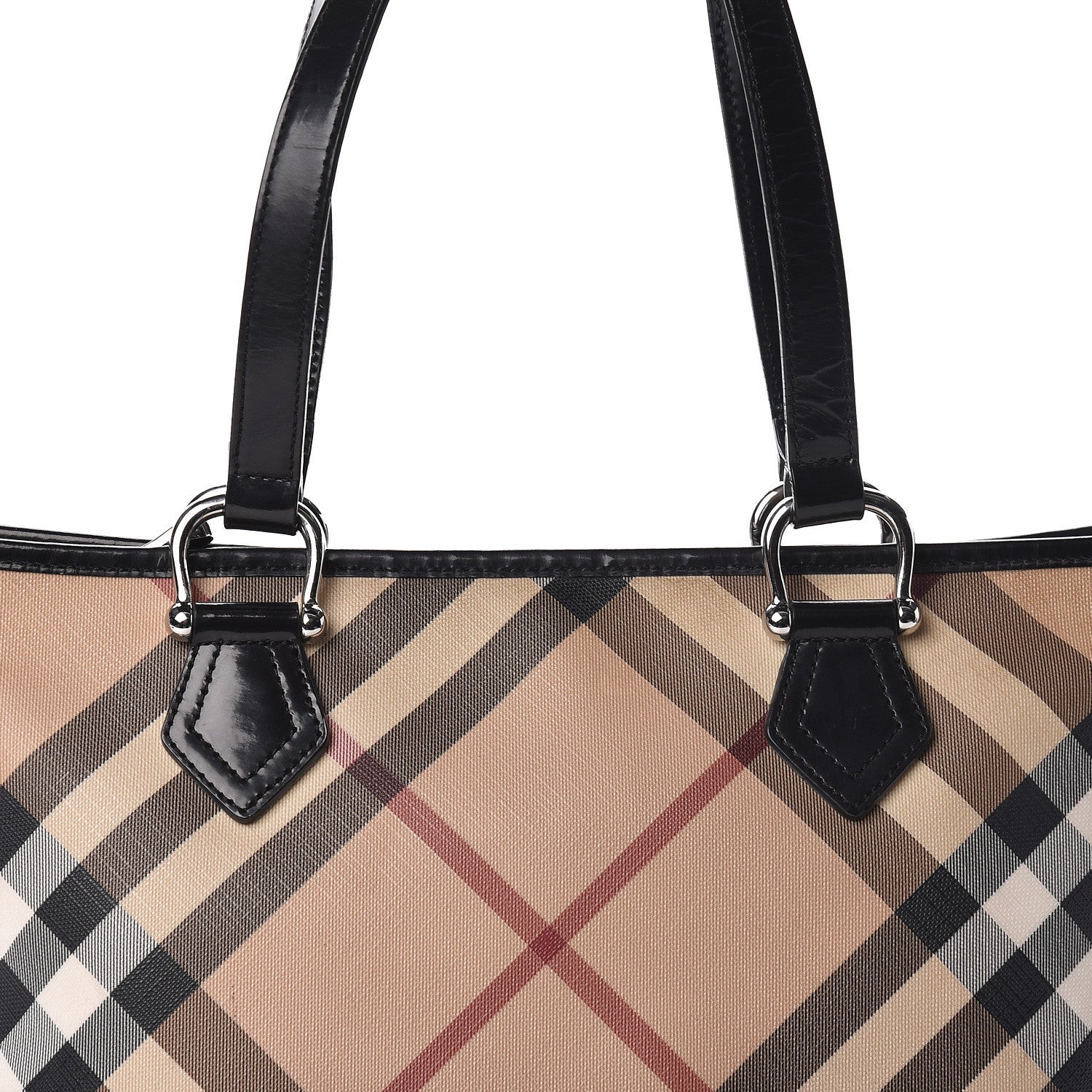 Burberry Patent Trim Nova Check Shopper Tote Black 7 of 10
