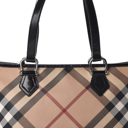 Burberry Patent Trim Nova Check Shopper Tote Black 7 of 10