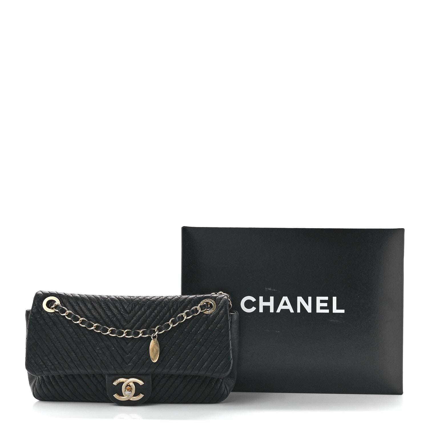 Chanel Calfskin Chevron Quilted Medium Surpique Flap Black 14 of 14