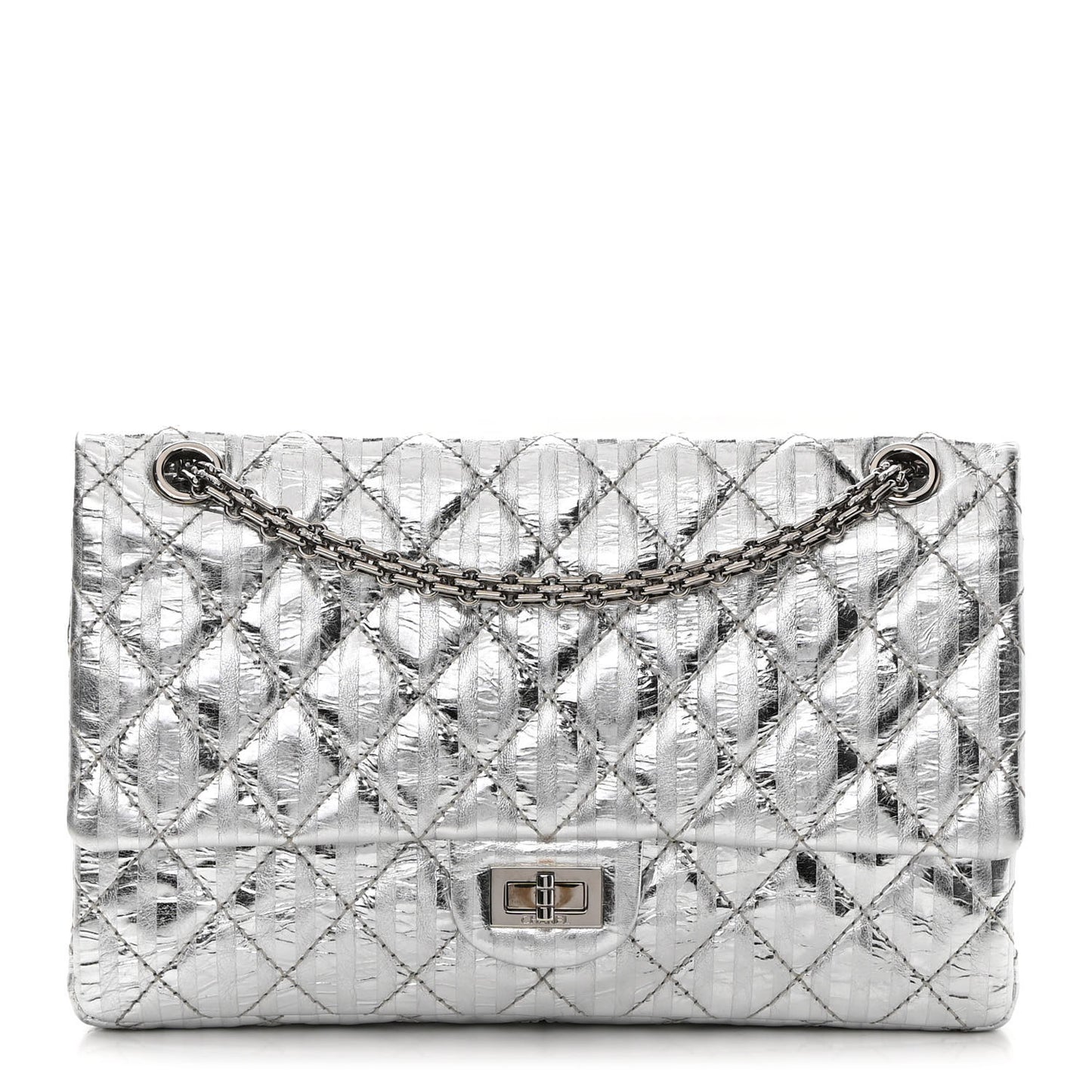 Metallic Striped Calfskin 2.55 Reissue 226 Flap Silver Silver