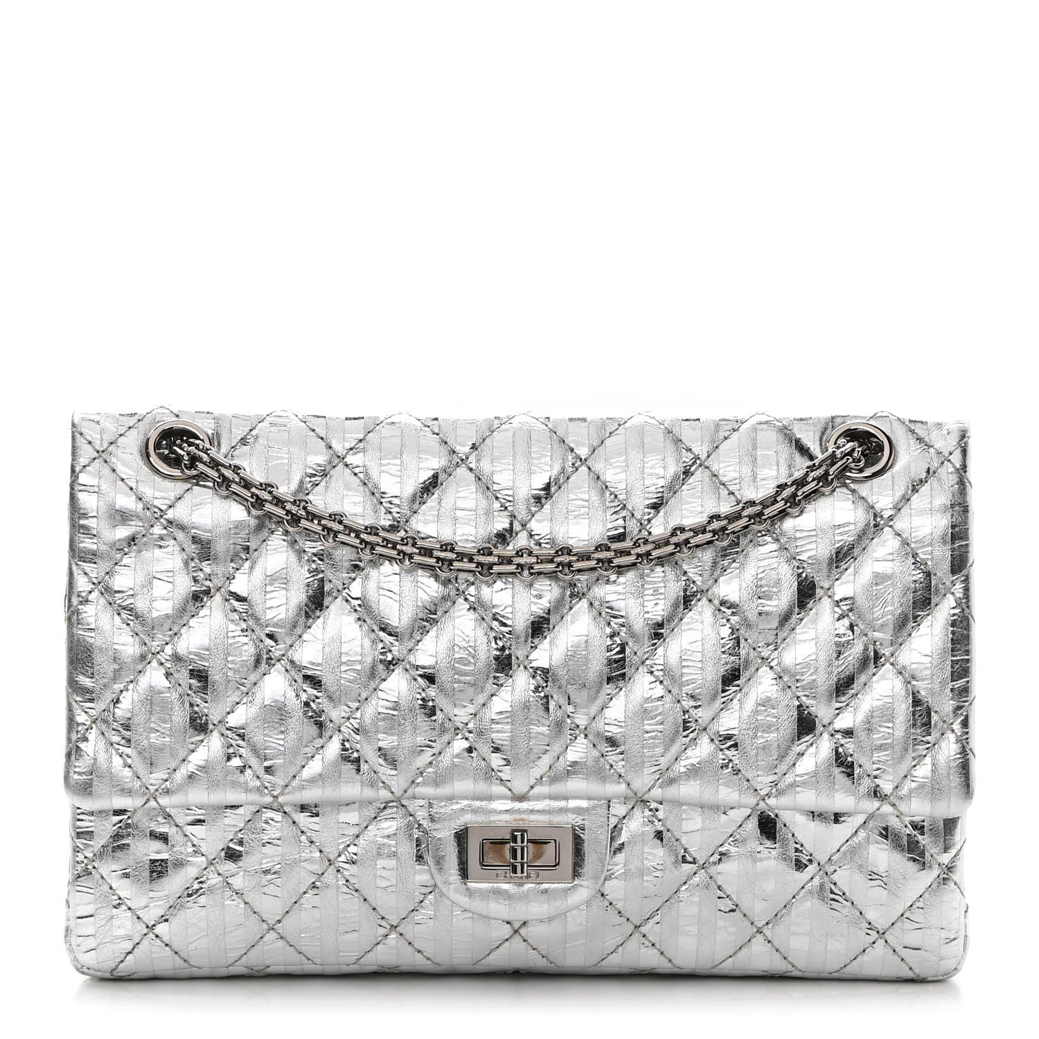 Chanel Metallic Striped Calfskin 2.55 Reissue 226 Flap Silver Silver 1 of 13