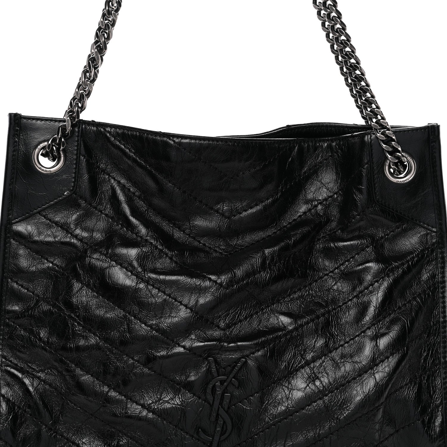 Saint Laurent Crinkled Calfskin Matelasse Monogram Medium Niki Shopper Tote Black 8 of 13