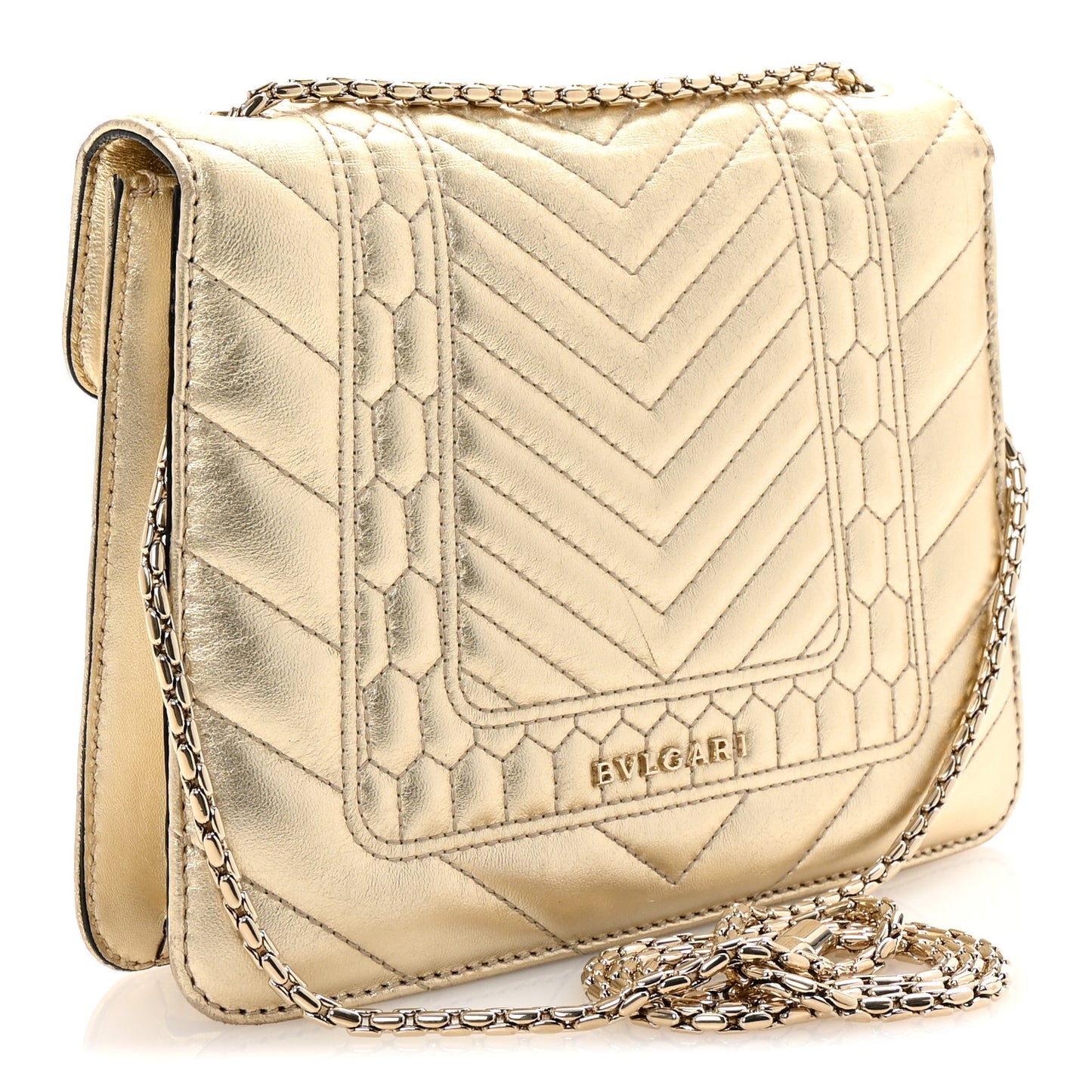 Metallic Calfskin Quilted Serpenti Forever Shoulder Bag Gold