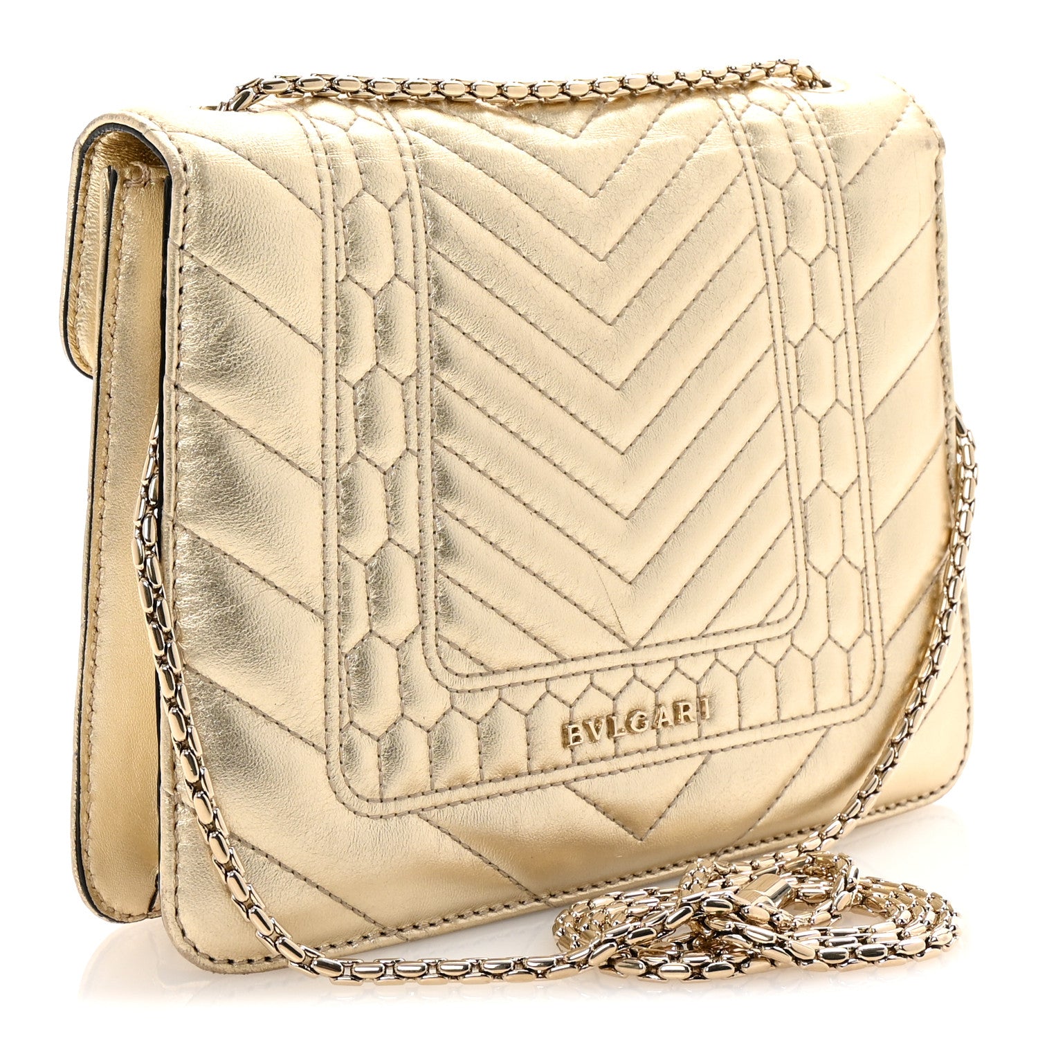 Bulgari Metallic Calfskin Quilted Serpenti Forever Shoulder Bag Gold 3 of 9