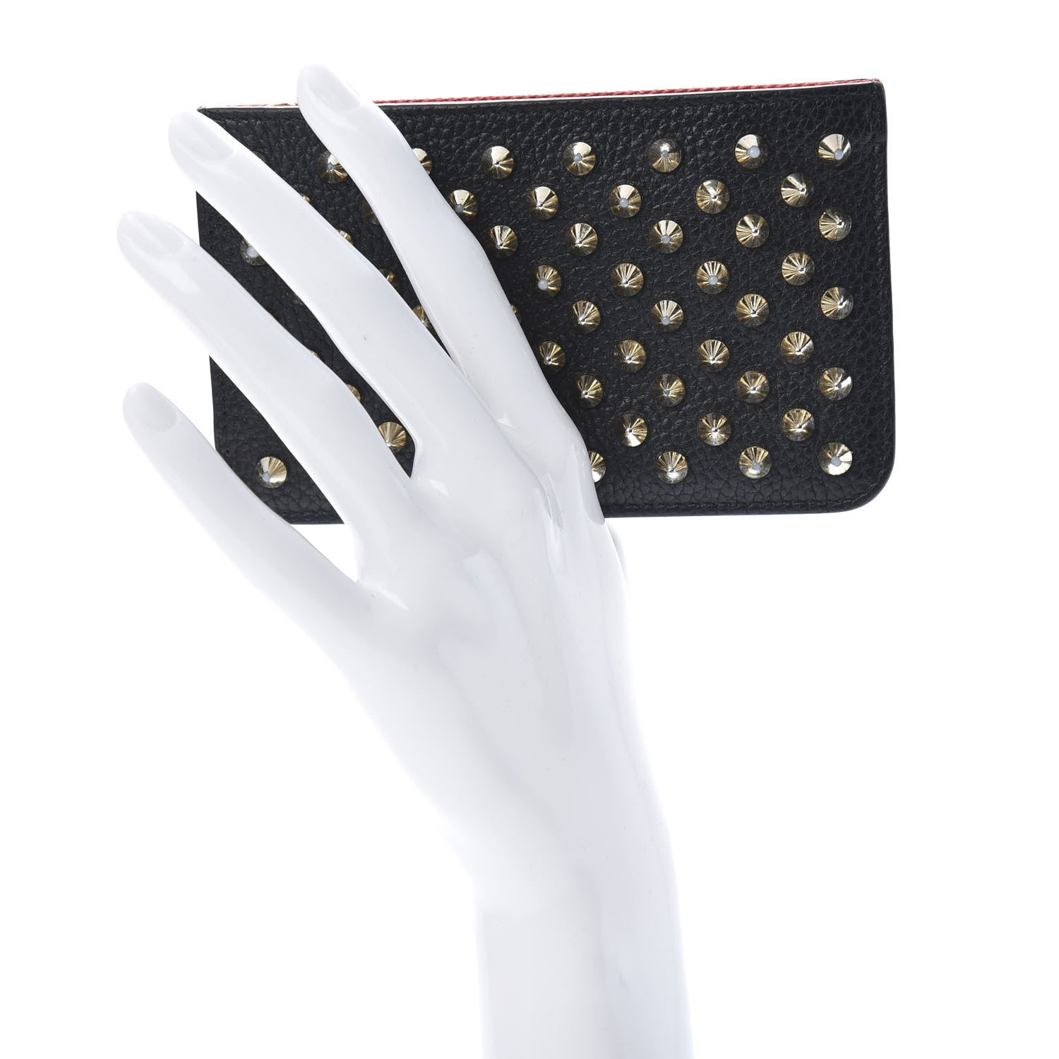 Christian Louboutin Calfskin Empire Panettone Spikes Key Ring Pouch Black 2 of 13