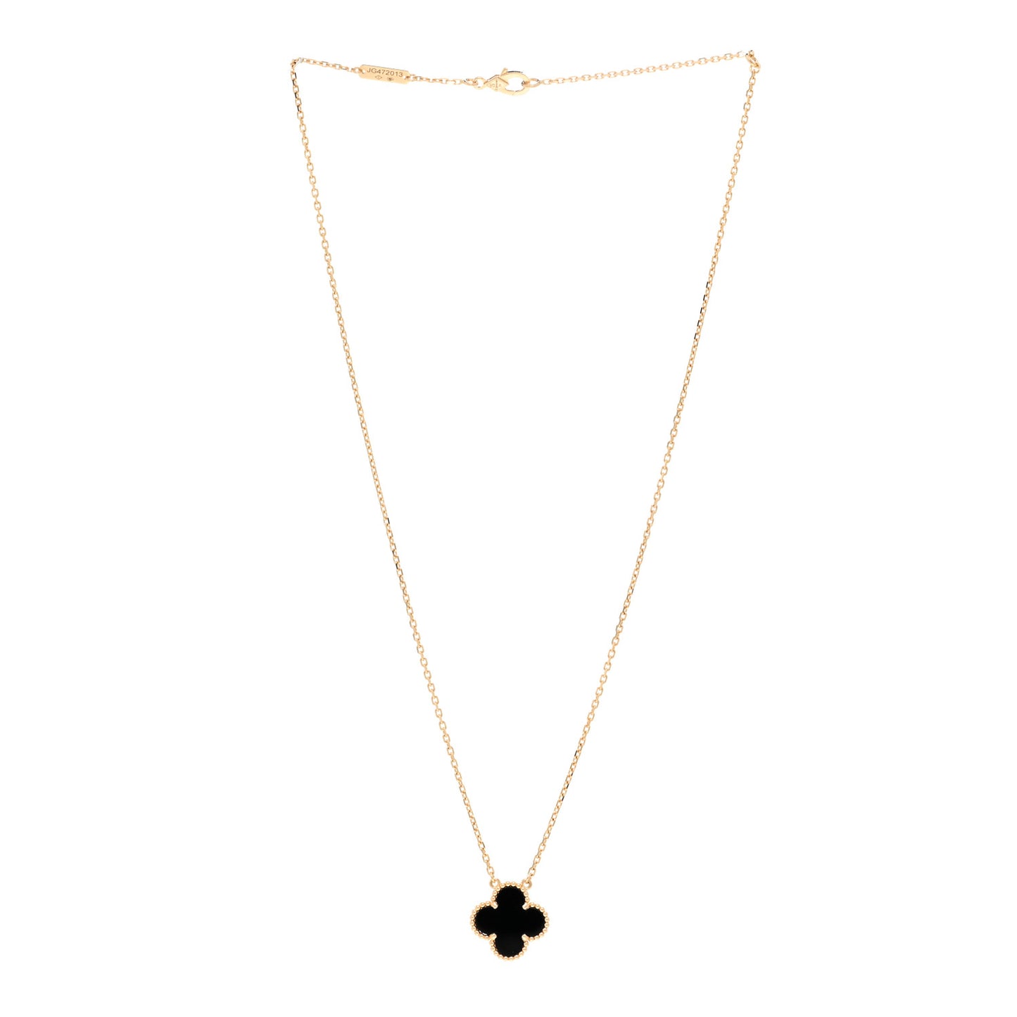 18K Yellow Gold Black Onyx Vintage Alhambra Pendant Necklace