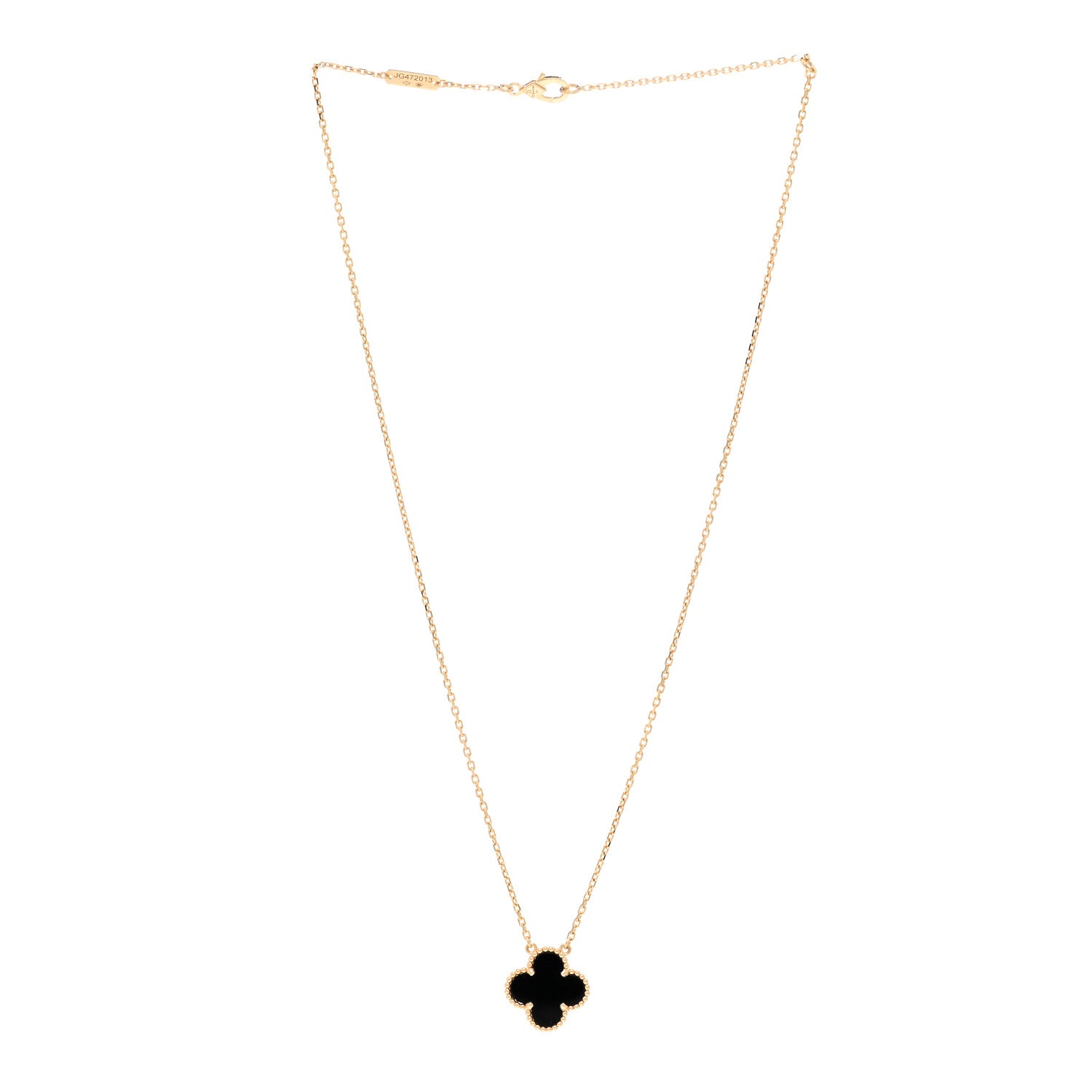 Van Cleef & Arpels 18K Yellow Gold Black Onyx Vintage Alhambra Pendant Necklace 3 of 4