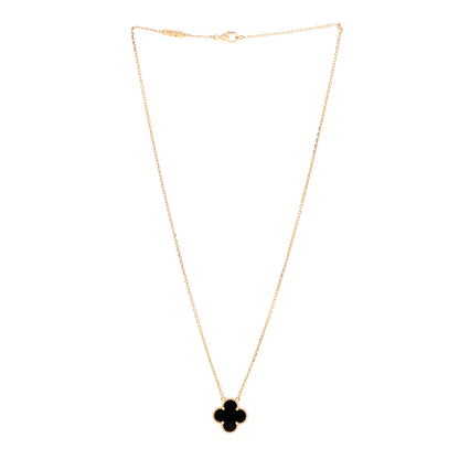 Van Cleef & Arpels 18K Yellow Gold Black Onyx Vintage Alhambra Pendant Necklace 3 of 4