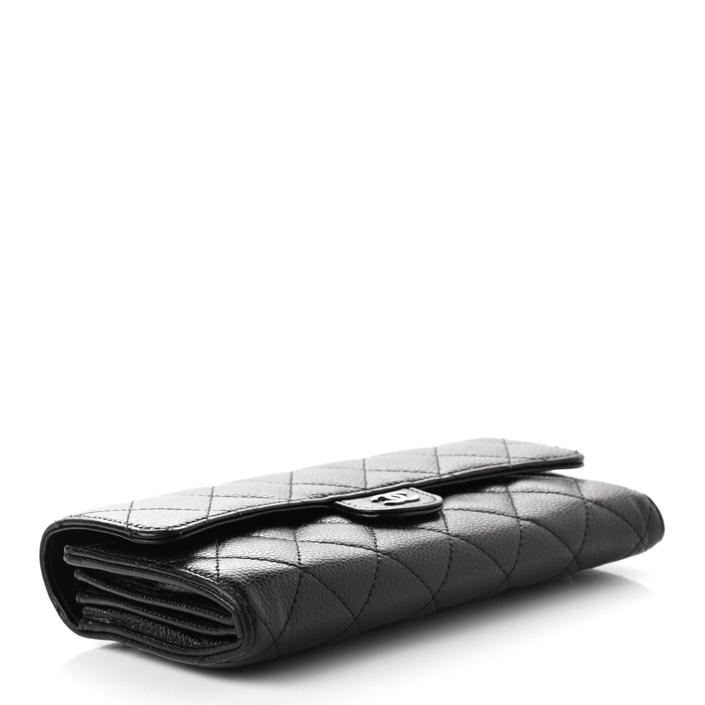 Caviar Quilted Large Gusset Flap Wallet Black