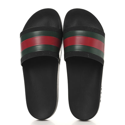 Gucci Rubber Web Mens Pool Slide Sandals 12 Black Green Red 2 of 10