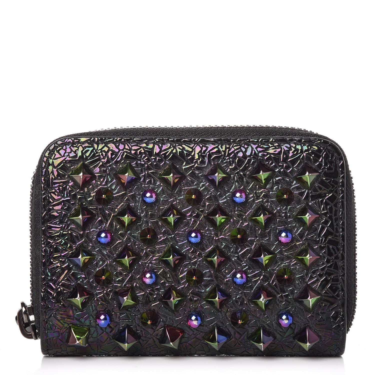 Christian Louboutin Metallic Patent Spikes Panettone Coin Purse Black Multicolor Metal 1 of 9