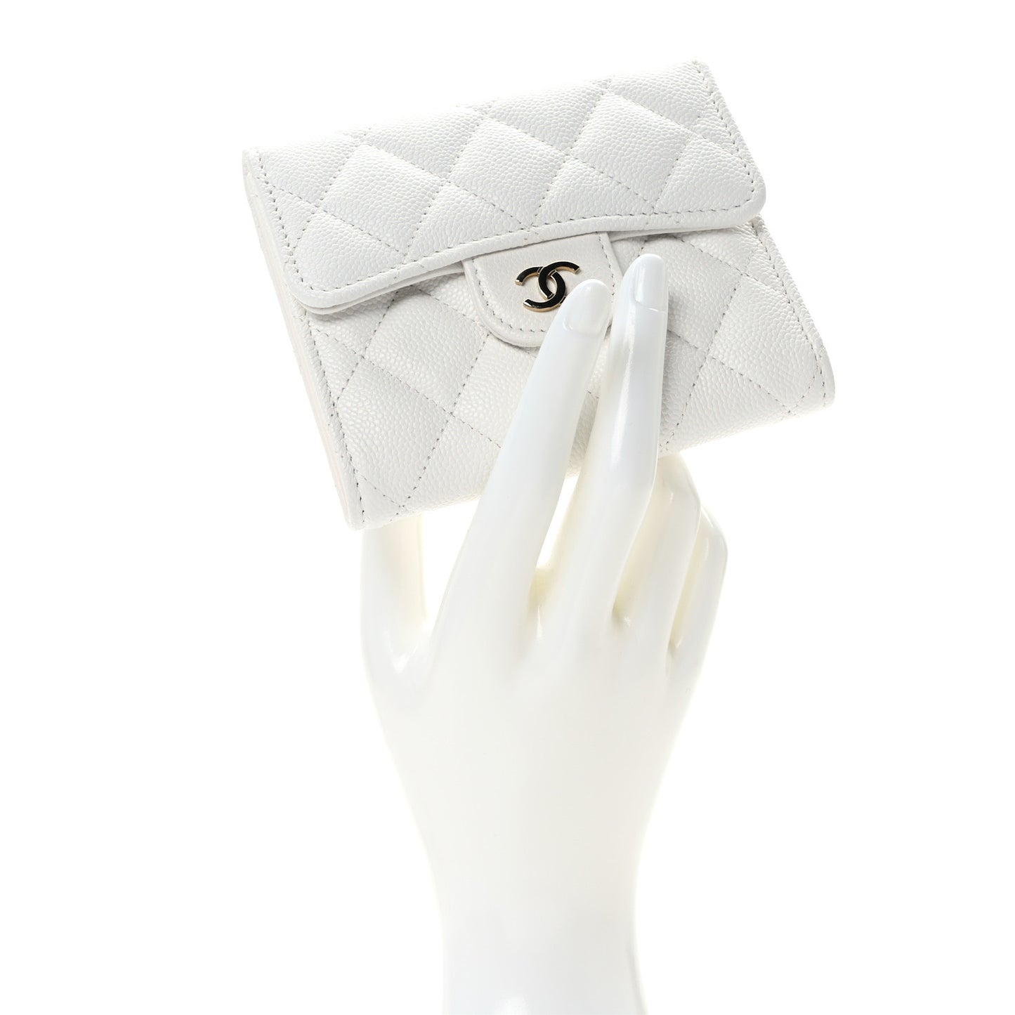 Caviar Quilted Compact Flap Wallet White