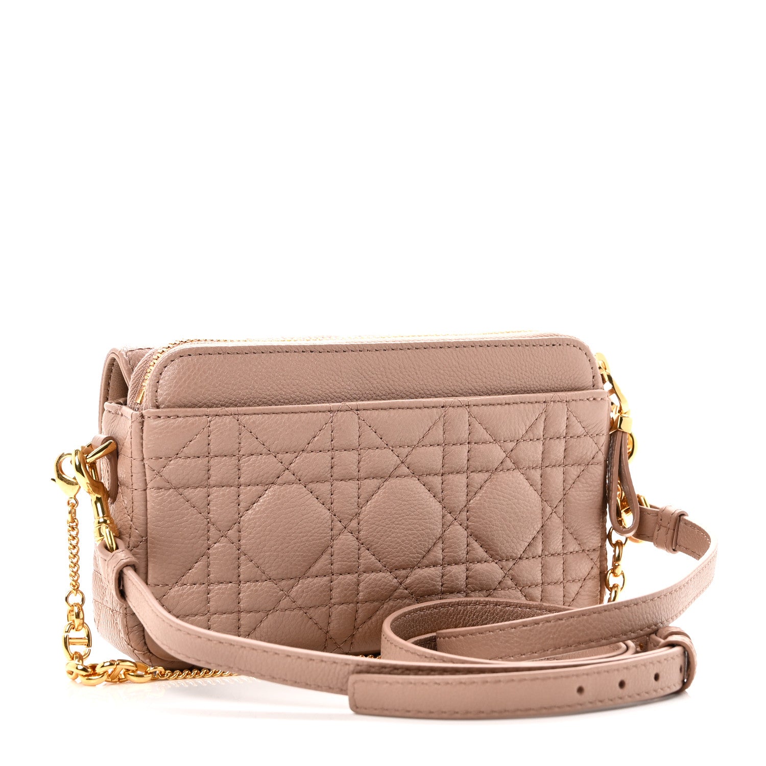 Christian Dior Supple Calfskin Cannage Caro Pouch with Chain Rose Des Vents 3 of 9