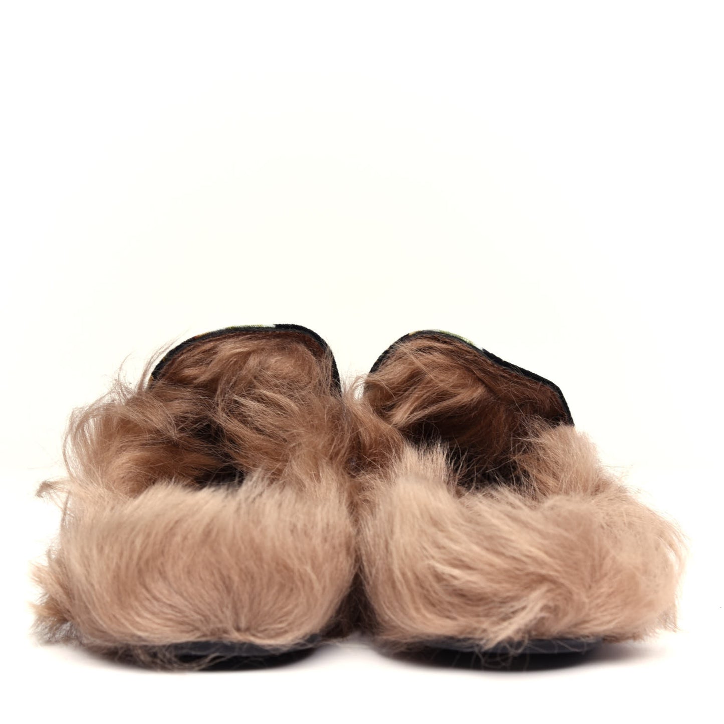 Velvet Fur Floral Womens Princetown Slippers 41.5 Black