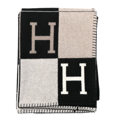 Hermes Wool Cashmere Avalon III Blanket Ecru Black 1 of 3