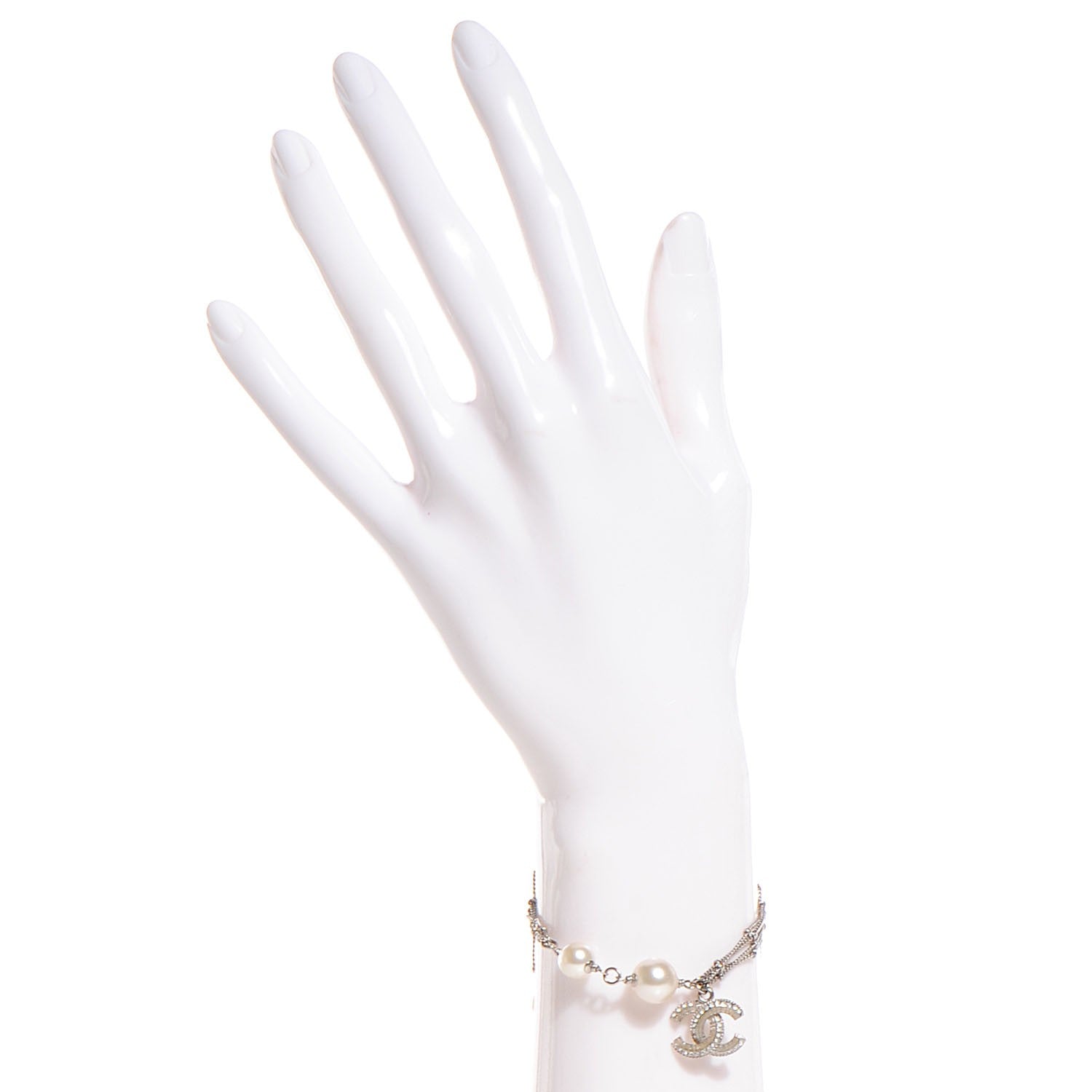 Chanel Pearl Crystal CC Charm Bracelet Silver 2 of 5