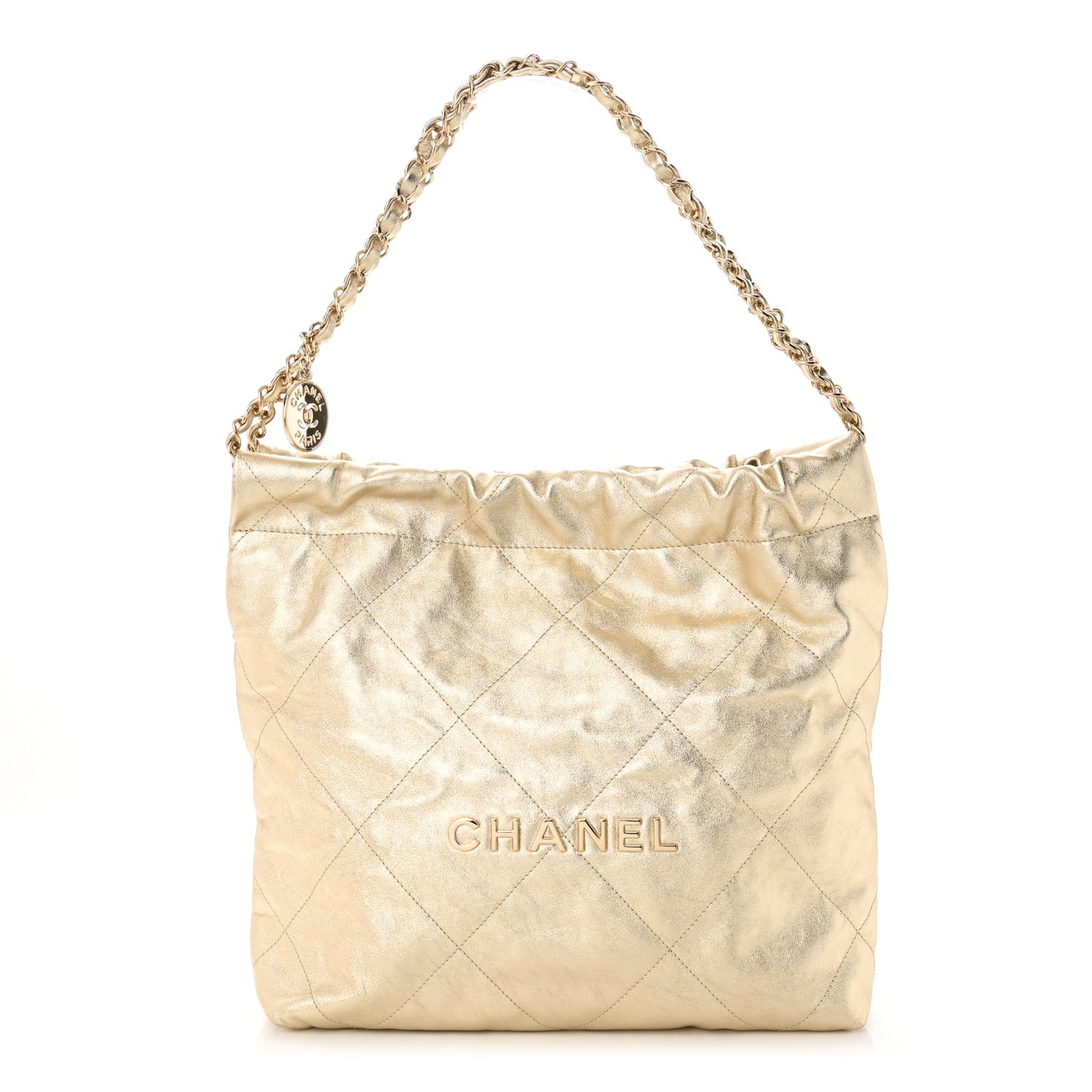 Metallic Calfskin Quilted Small Chanel 22 Light Gold