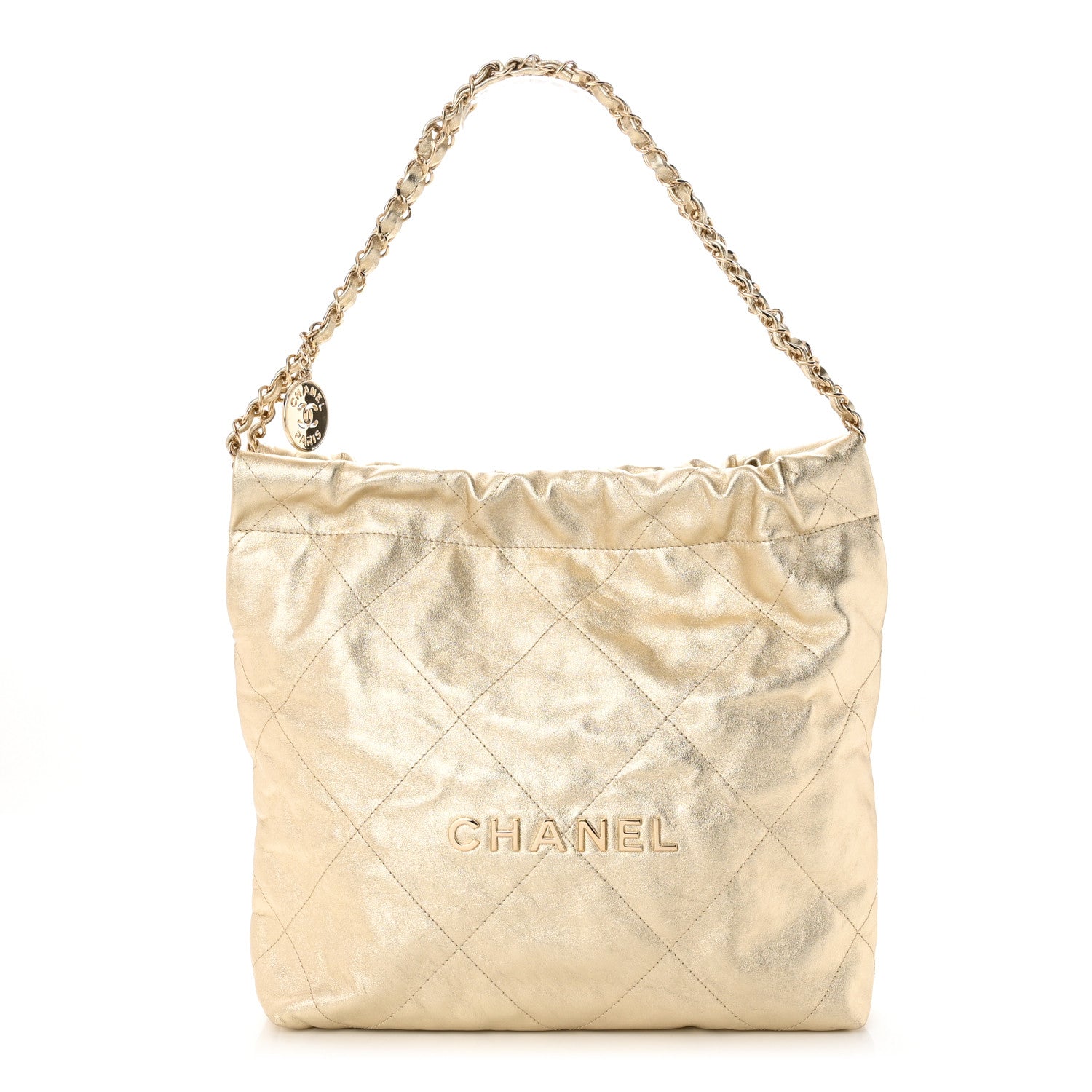 Chanel Metallic Calfskin Quilted Small Chanel 22 Light Gold 3 of 13