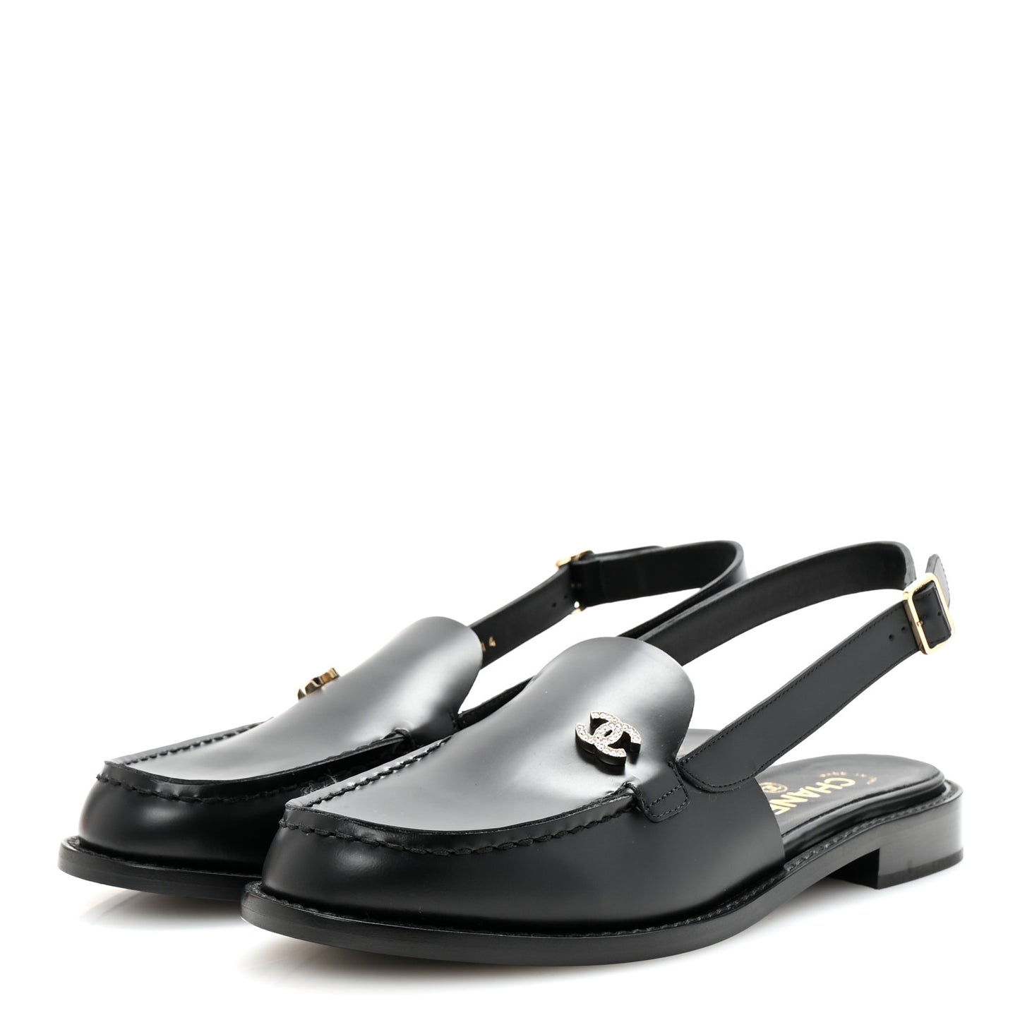 Calfskin Crystal CC Slingback Flats 39 Black