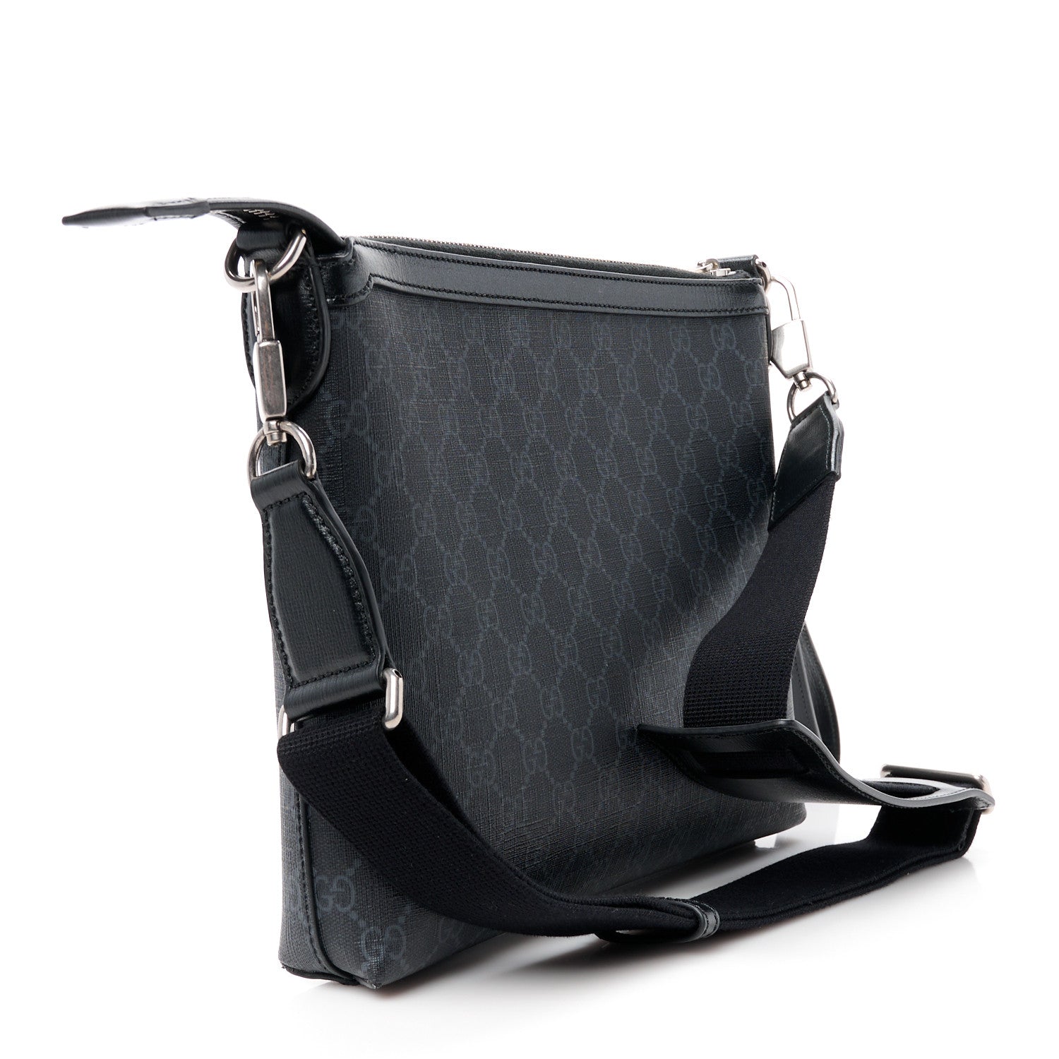 Gucci GG Supreme Monogram Azalea Calfskin Retro Interlocking G Wristlet Messenger Bag Black 3 of 11