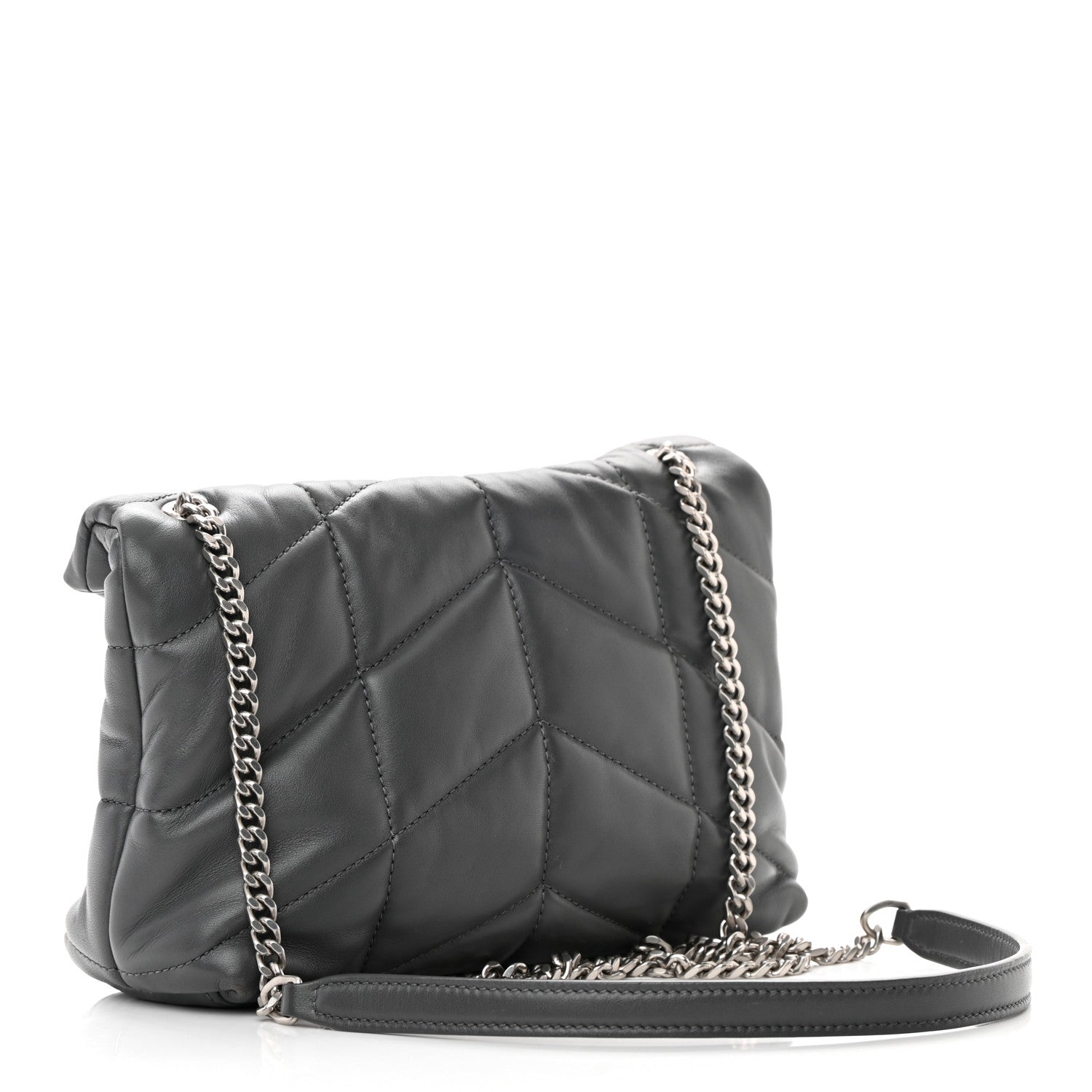 Saint Laurent Lambskin Quilted Mini Loulou Puffer Monogram Chain Satchel Storm 3 of 16