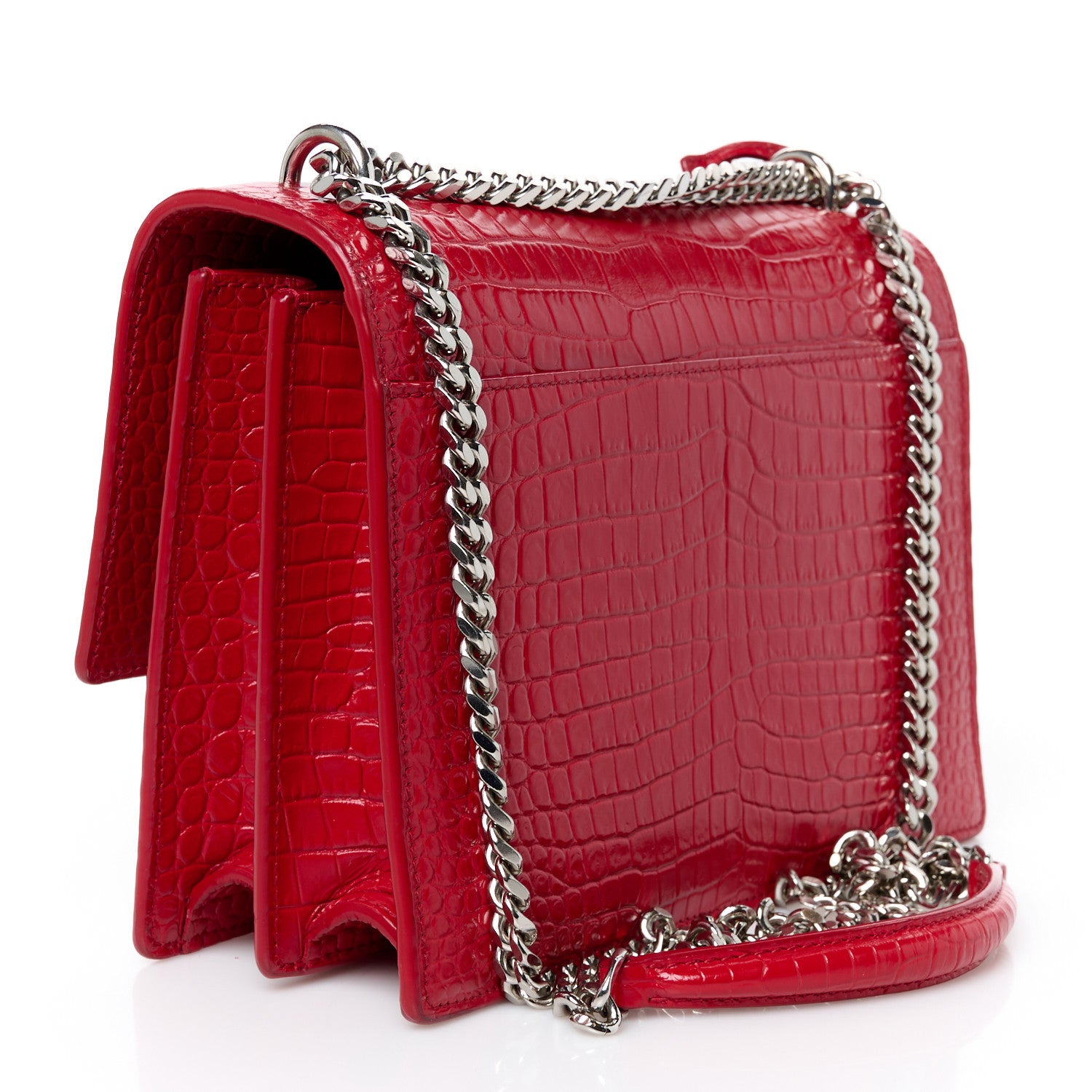 Saint Laurent Calfskin Crocodile Embossed Medium Monogram Sunset Rouge Eros 3 of 12
