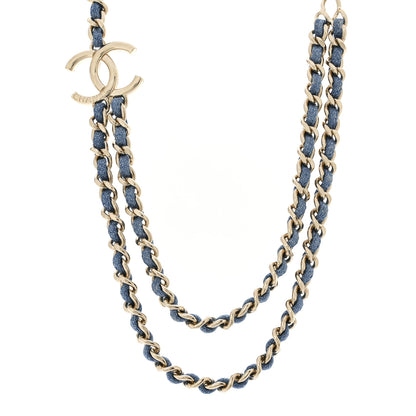 Chanel Metal Denim CC Double Chain Necklace Blue Gold 1 of 7