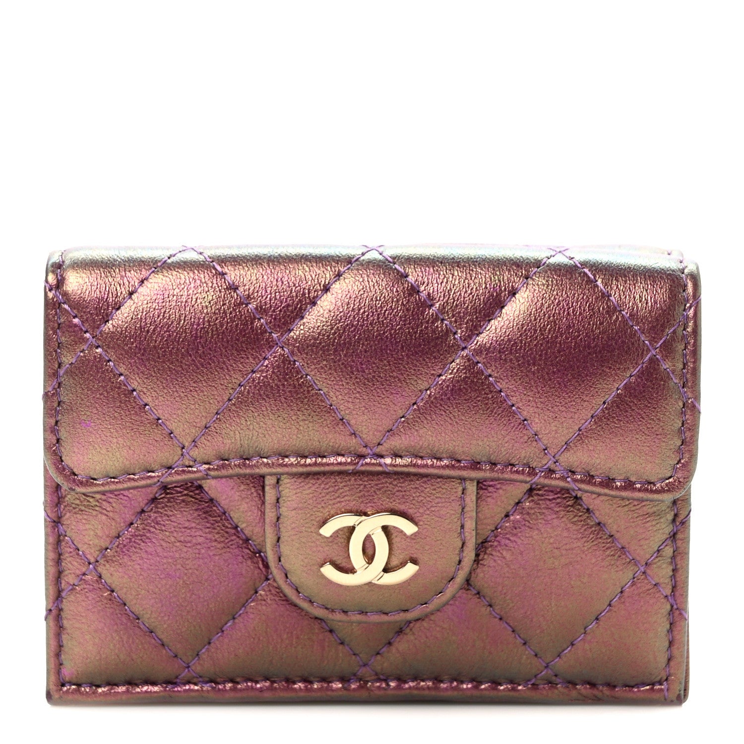 Chanel Iridescent Lambskin Quilted Double Flap Wallet Purple 1 of 11