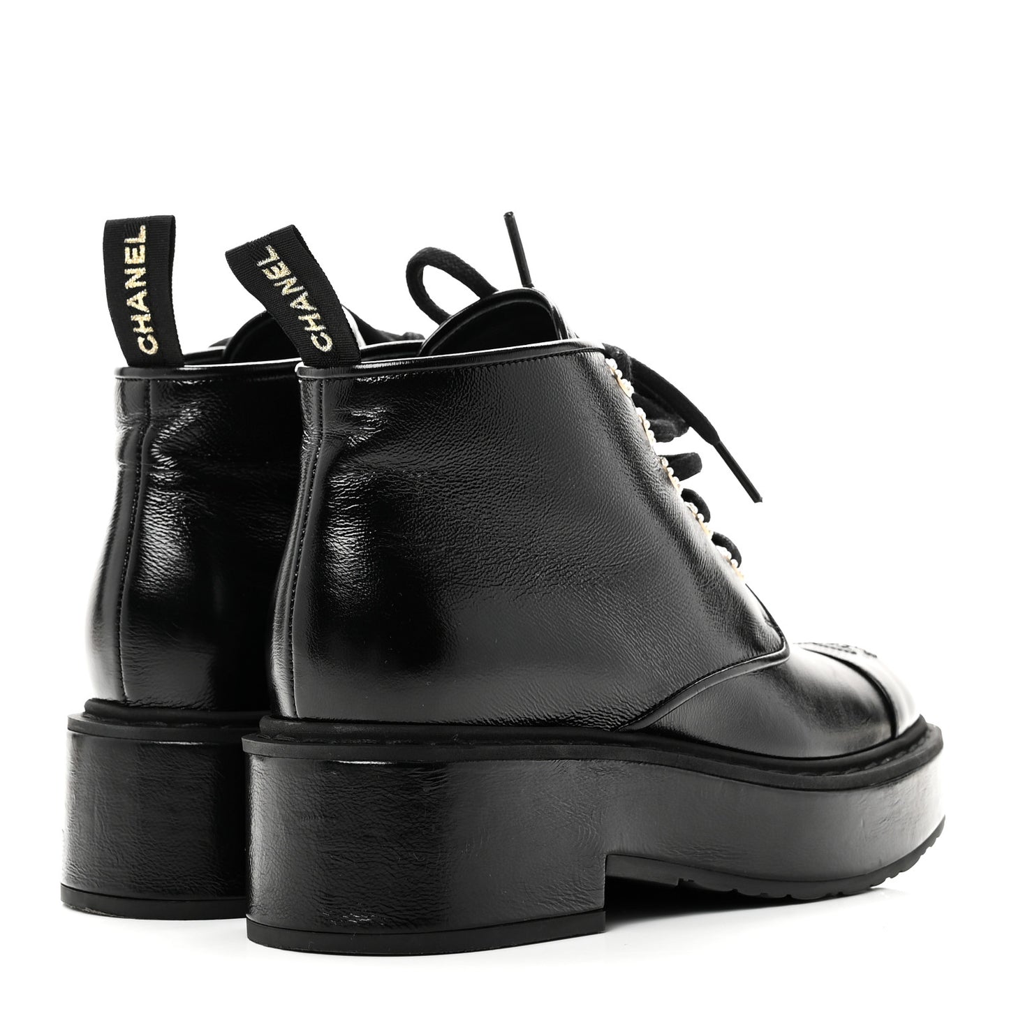 Shiny Calfskin Pearl Lace Up Combat Short Boots 38 Black